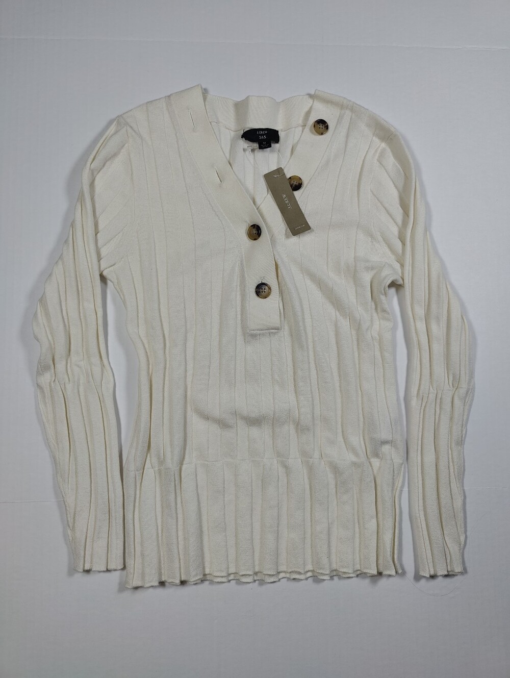 NWT J. Crew Women's Cream Wool Blend Ribbed Knit Long Sleeve Sweater Size M